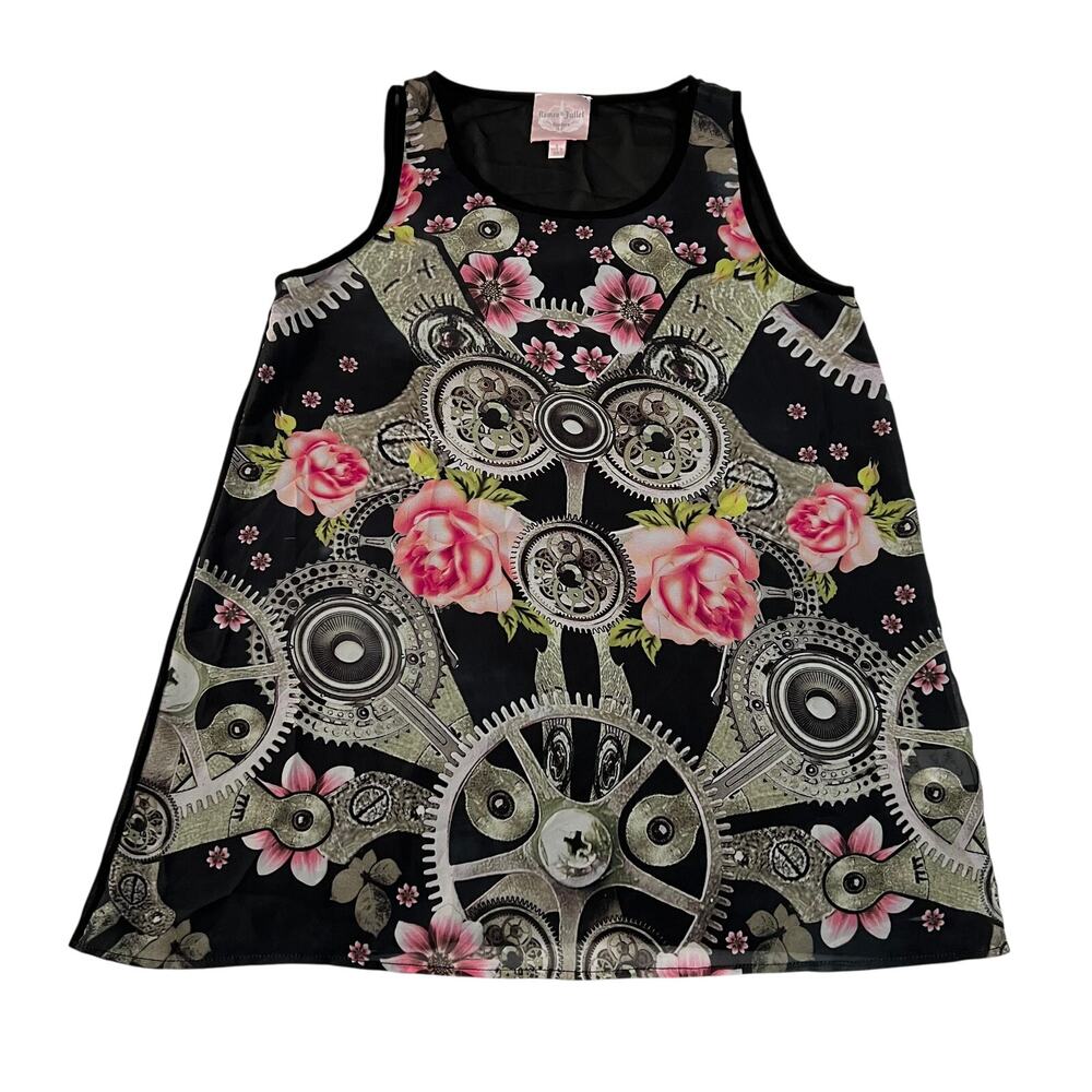 Romeo & Juliet Couture Sleeveless Floral Hardware Print Semi Sheer Tank Size S